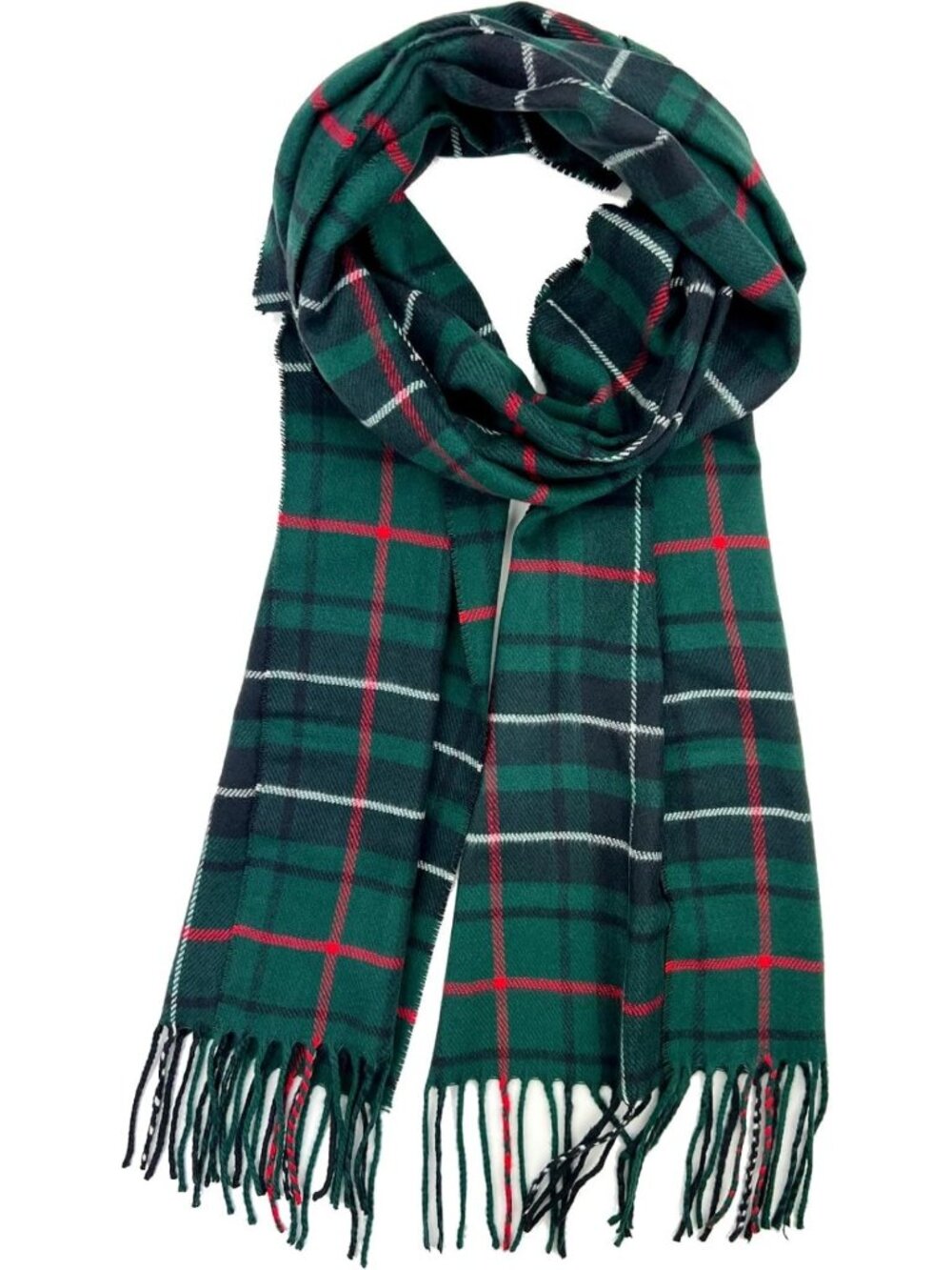 Cozy Plaid & Solid Cashmere Feel Winter Scarf | Warm Fringe Cold Weather